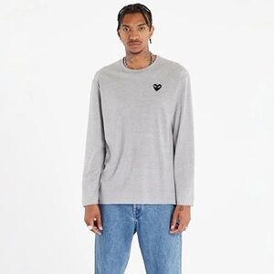 Comme des Garcons PLAY Men's Long Sleeve Tee in Light Gray with Black Heart Logo